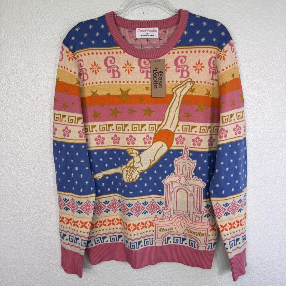 Casa Bonita Sweater Mens Medium Retro Diver Ugly Christmas Holiday Pullover NEW